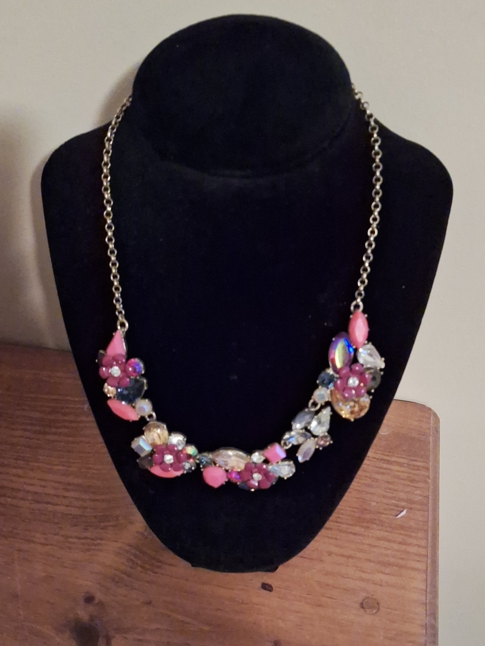 J. Crew Pink Floral Crystal Bib Necklace